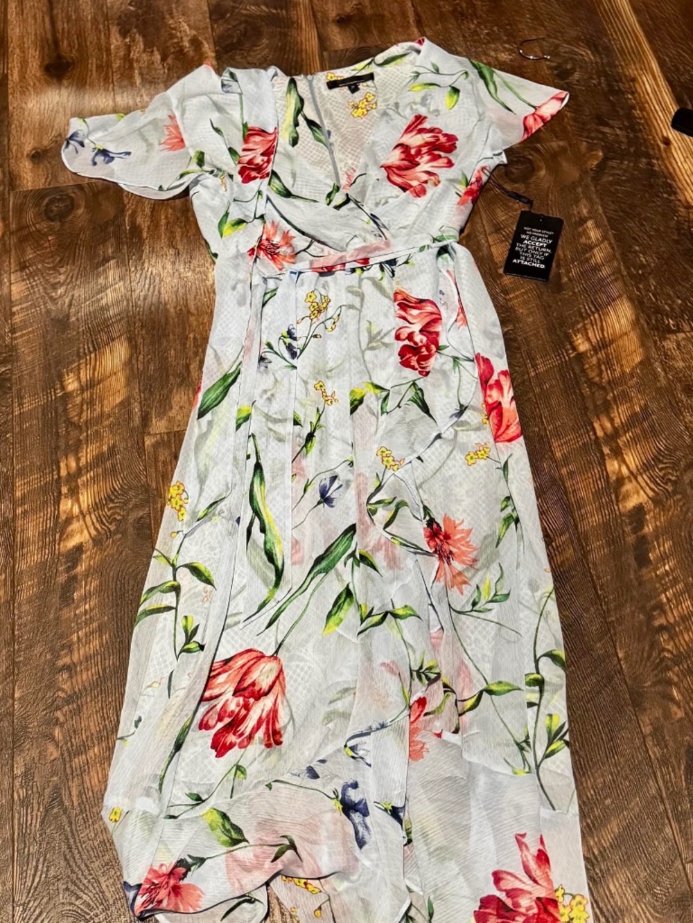 NWT White House Black Market Tropical Bliss Flutter Sleeve Wrap Midi Dress